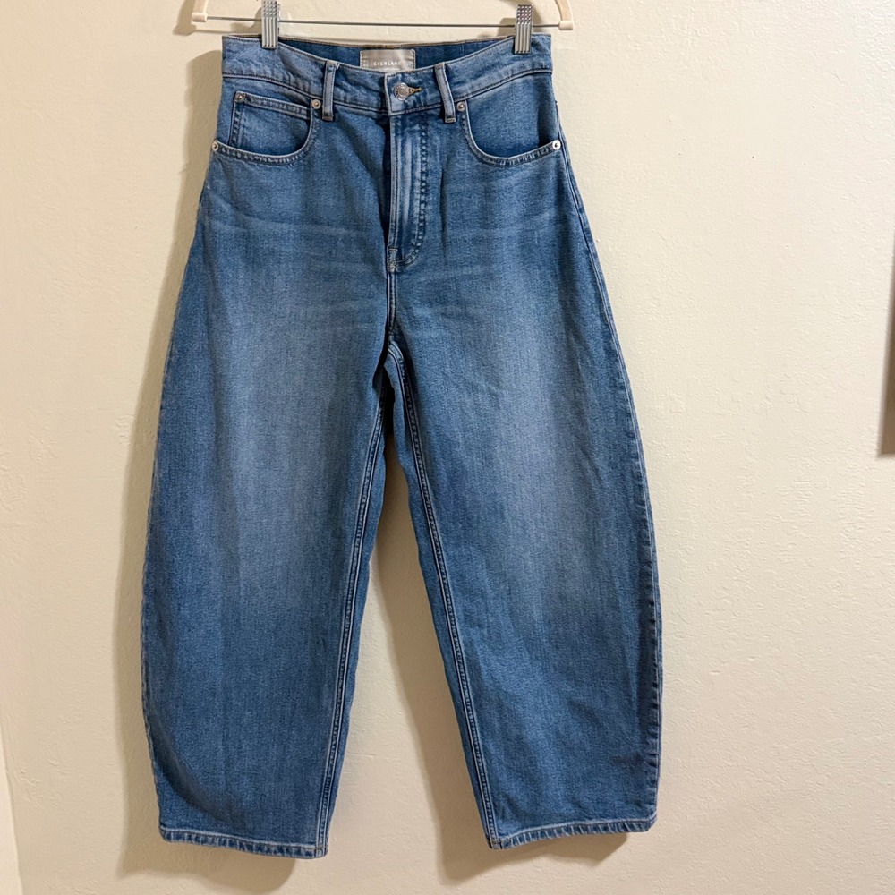 Everlane The Way High Curve Jean Women 27R Blue Barrel Leg Denim Organic Cotton